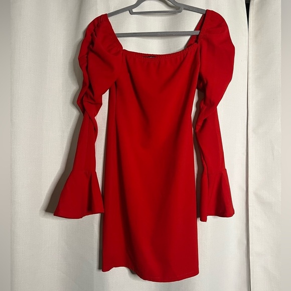 NastyGal Red Flared Long Sleeve Mini Dress 4 - Picture 2 of 7